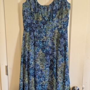 Dress Barn Blue and Green Floral Midi Dress